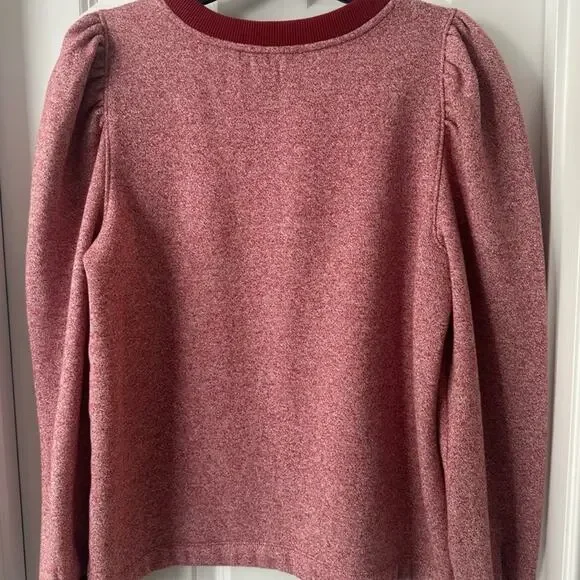 LOFT Puff Sleeve Sweatshirt Pink Heather Cozy Top Medium - Picture 4 of 5